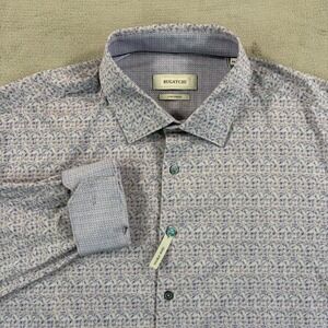 BUGATCHI 8 Way Stretch Shirt Men 2XL Dusty Pink Geometric Flip Cuff NWOT $179